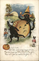 Two Black Cats Beating Sad Face Bass Drum Postcard