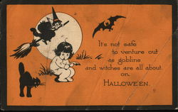 Child Scared of Halloween Figures Postcard Postcard Postcard