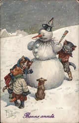 Bonne annee Snowmen Postcard Postcard Postcard