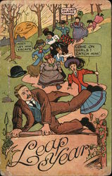 Man Chased by Line of Women Leap Year August Hutaf Postcard Postcard Postcard