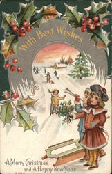 A Merry Christmas and A Happy New Year Children Postcard Postcard Postcard