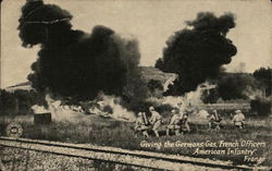 Giving the Germans Gas, French Officers, American Infantry, France Postcard