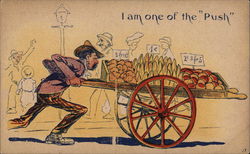Man Pushing a Fruit Stand Comic, Funny Postcard Postcard Postcard