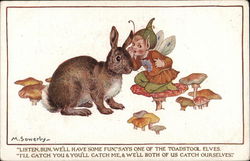 Bunny and Toadstool Elf Postcard