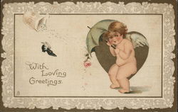 With Loving Greetings Cupid Postcard Postcard Postcard