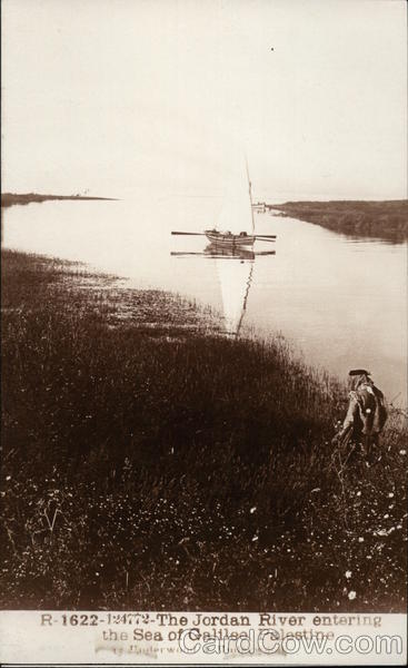 The Jordan River entering the Sea of Galilee, Palestine Israel