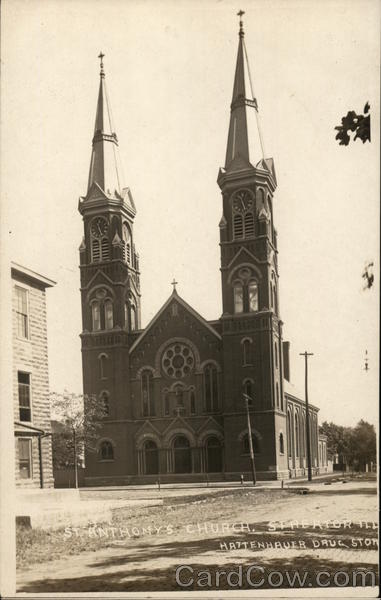 St. Anthony's Church and Hattenbuer Drug Store Streator Illinois