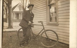 Man Leaning On Old Bicycle Bicycles Postcard Postcard Postcard