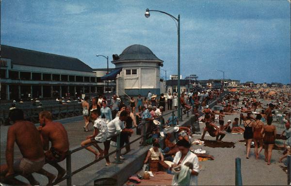Bathers Along the Boardwalk and Beach Hampton Beach New Hampshire