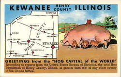 Greetings From the Hog Capital of the World Kewanee, IL Postcard Postcard Postcard