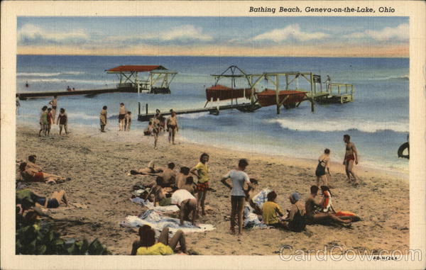 Crowd on Bathing Beach Geneva-on-the-Lake Ohio