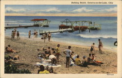 Crowd on Bathing Beach Geneva-on-the-Lake, OH Postcard Postcard Postcard