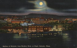 Skyline of Holyoke from Buckley Boulevard at Night Massachusetts Postcard Postcard Postcard