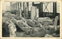 Interior of Carving Department of One of the Indiana Limestone Comopany's Mills Postcard