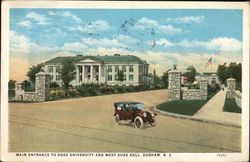 Main Entrance to Duke University and West Duke Hall Durham, NC Postcard Postcard Postcard