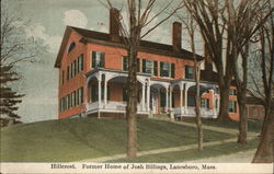 Hillcrest. Former Home of Josh Billings Lanesboro, MA Postcard Postcard Postcard