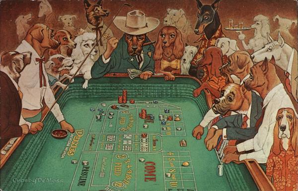 A Hot Dice Game - Dogs Playing Craps Casinos & Gambling