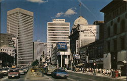 Looking along Portage Avenue towards Portage and Main Postcard