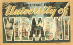 Greetings From University Of Vermont Burlington, VT Postcard Postcard