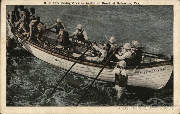 U.S. Life Saving Crew in Action on Beach Galveston Texas