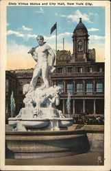 Civic Virtue Statue and City Hall New York, NY Postcard Postcard Postcard