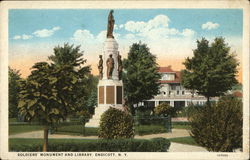Soldiers' Monument and Library Postcard