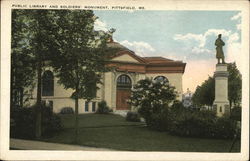 Public Library and Soldier's Monument Postcard