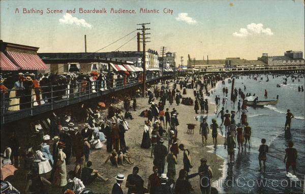 A Bathing Scene and Boardwalk Audience Atlantic City New Jersey
