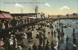 A Bathing Scene and Boardwalk Audience Atlantic City, NJ Postcard Postcard Postcard