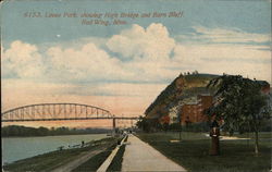 Levee Park Showing High Bridge and Barn Bluff Red Wing, MN Postcard Postcard Postcard