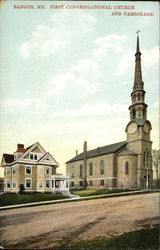 First Congregational Church and Parsonage Bangor, ME Postcard Postcard Postcard