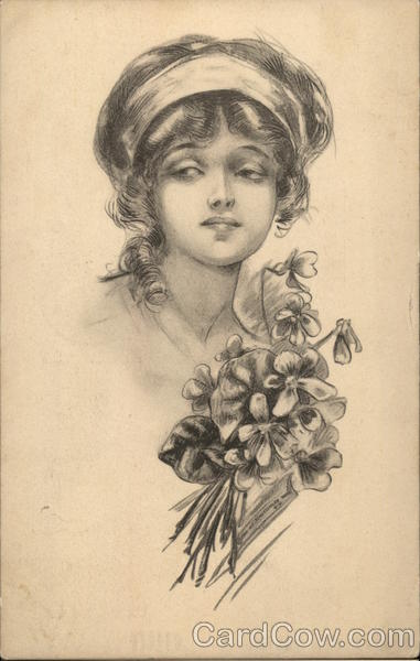 Portrait of Girl With Violets Women