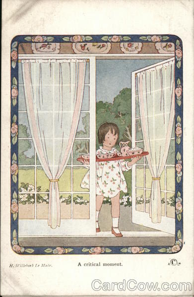 A Critical Moment - Girl Carrying Tea Set on Tray H. Willebeek Le Mair