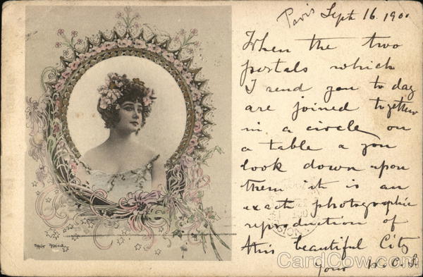 Portrait of woman in floral border Jack Abeille Women