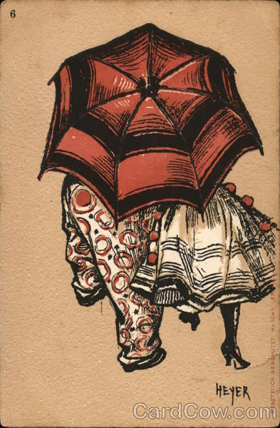 Couple From Behind With Upper Bodies Hidden By Umbrella