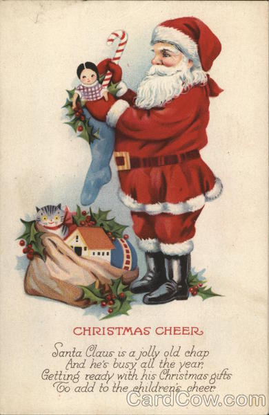 Christmas Cheer - Santa Filling Stocking with Doll and Candy Cane