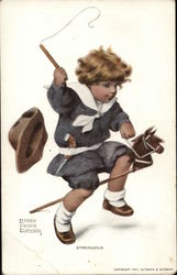 Child riding stick horse Child riding stick horse