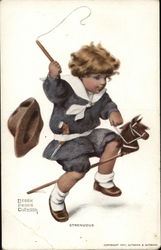 Child riding stick horse Children Postcard Postcard Postcard