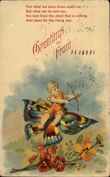 Cupid sitting on a butterfly Postcard