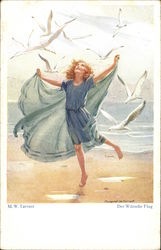 Girl Dancing on Beach Girls Postcard Postcard