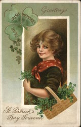 Greetings: Dear Irish Memories - Woman Holding a Basket of Clover Greetings: Dear Irish Memories - Woman Holding a Basket of Clover