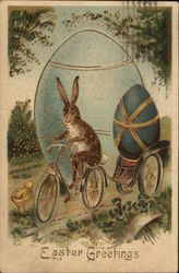 Easter Greetings - Bunny Riding Bike Pulling Cart with Easter Egg Easter Greetings - Bunny Riding Bike Pulling Cart with Easter Egg