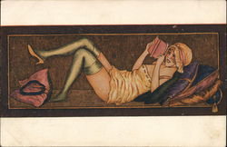 Girl Reading Book In Slip - Paresseuse Xavier Sager Postcard Postcard Postcard