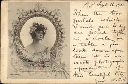 Portrait of woman in floral border Postcard