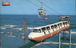 Ski Ride & Monorail Ride with Ocean and Bathers Postcard