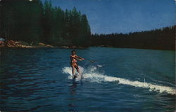 Waterskiing Delight at Christmastown, U.S.A. Postcard