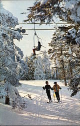 Stratton Mountain - Skiers and Chairlift Vermont Postcard Postcard Postcard