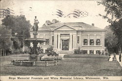 Birge Memorial Fountain and White Memorial Library Postcard