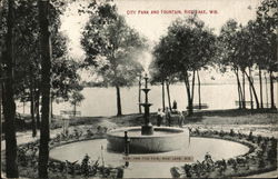 City Park and Fountain Postcard