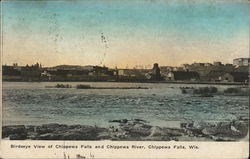Birdseye View of Chippewa Falls and Chippewa River Postcard